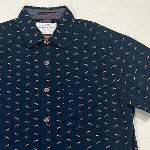 Denim & Flower shirt button down fox print navy mens small short sleeve slim fit